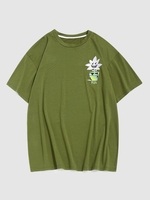 ZAFUL T-shirt Fleur Brodée Dessin Animé à Manches Courtes L Vert profond
