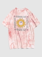 ZAFUL T-shirt Graphique Soleil Mignon Teinté à Imprimé Lettre Streetwear Esthétique Y2K L Rose clair