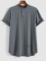 ZAFUL T-shirt Henley Ourlet Courbe à Manches Courtes S Gris