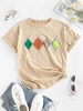 ZAFUL T-shirt Lâche à Imprimé Losange M Café lumière