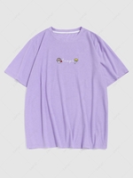 ZAFUL T-shirt Lettre Champignon Brodé à Manches Courtes S Violet clair