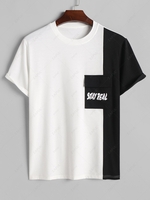 ZAFUL T-shirt Lettre STAY REAL en Blocs de Couleurs avec Poche à Rabat Design M Blanc