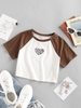 ZAFUL T-shirt Léopard Cœur en Deux Couleurs à Manches Raglan L Blanc