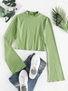 ZAFUL T-shirt Maigre Côtelé à Ourlet en Laitue à Manches Evasées M Vert clair