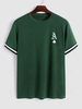ZAFUL T-shirt Motif de Carte Ourlet Rayé à Manches Courtes M Vert profond