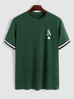 ZAFUL T-shirt Motif de Carte Ourlet Rayé à Manches Courtes M Vert profond