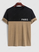 ZAFUL T-shirt Motif de PARIS en Blocs de Couleurs à Manches Courtes S Café
