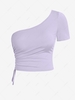 ZAFUL T-shirt Moulant Cintré Asymétrique à Une Epaule L Violet clair