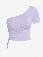 ZAFUL T-shirt Moulant Cintré Asymétrique à Une Epaule S Violet clair