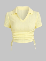 ZAFUL T-shirt Ouvert en Tricot à Col V S Jaune clair
