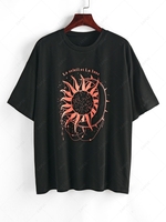 ZAFUL T-shirt Oversize à Imprimé Soleil Slogan à Goutte Epaule d