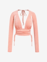 ZAFUL T-shirt Plongeant Découpé Noué à Volants S Orange clair