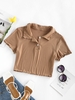ZAFUL T-shirt Polo Court Côtelé à Ourlet en Laitue M Café