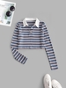 ZAFUL T-shirt Polo Court Demi-Boutonné Rayé Côtelé S Bleu