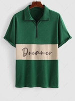 ZAFUL T-shirt Polo en Blocs de Couleurs Jointif à Manches Courtes à Imprimé Lettre S Vert profond