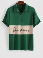 ZAFUL T-shirt Polo en Blocs de Couleurs Jointif à Manches Courtes à Imprimé Lettre Xl Vert profond