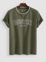 ZAFUL T-shirt Pull-over Lettre Brodée BOSTON ATLANTIC COAST en Velours Côtelé Style Blokecore M Vert profond