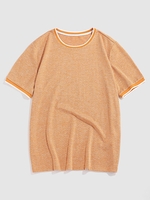 ZAFUL T-shirt Ras du Cou en Tricot à Ourlet Contrasté L Orange clair