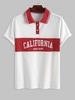 ZAFUL T-shirt Rayé à Imprimé Lettre CALIFORNIA WEST COAST à Col Polo à Manches Courtes L Rouge