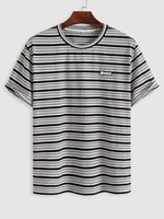 ZAFUL T-shirt Rayé à Manches Courtes L Noir
