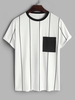 ZAFUL T-shirt Rayé Design avec Poche en Avant à Manches Courtes L Blanc