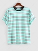 ZAFUL T-shirt Rayé en Blocs de Couleurs à Manches Courtes en Coton L Vert clair