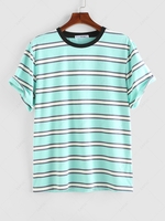ZAFUL T-shirt Rayé en Blocs de Couleurs à Manches Courtes en Coton S Vert clair