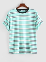 ZAFUL T-shirt Rayé en Blocs de Couleurs à Manches Courtes en Coton Xxl Vert clair