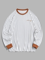 ZAFUL T-shirt Rayé Lettre Brodée en Couleur Contrastée S Blanc