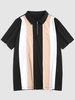 ZAFUL T-shirt Rayé Zippé en Blocs de Couleurs Streetwear S Café