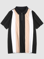 ZAFUL T-shirt Rayé Zippé en Blocs de Couleurs Streetwear S Café