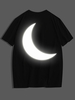 ZAFUL T-shirt Réfléchissant Lune Amusant à Manches Courtes Esthétique Y2K M Noir