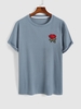ZAFUL T-shirt Rose Brodée en Couleur Unie Xl Bleu clair