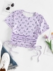 ZAFUL T-shirt Sanglé Côtelé Noué Fleuri pour Bébé M Violet clair
