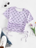 ZAFUL T-shirt Sanglé Côtelé Noué Fleuri pour Bébé S Violet clair