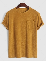ZAFUL T-shirt Simple à Manches Courtes avec Poche en Tissu Eponge S Deep yellow