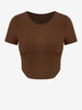 ZAFUL T-shirt Style Corset Texturé Côtelé à Manches Courtes S Café profond