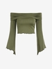 ZAFUL T-shirt Superposé Asymétrique à Epaule Dénudée à Manches Plissées L Vert profond