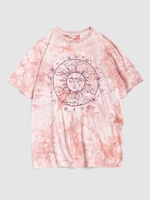 ZAFUL T-shirt Teinté à Imprimé Fleur et Soleil Streetwear Xl Rose clair