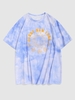 ZAFUL T-shirt Teinté à Imprimé Fleuri Lettre Streetwear Esthétique Y2K L Bleu clair