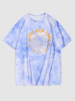 ZAFUL T-shirt Teinté à Imprimé Fleuri Lettre Streetwear Esthétique Y2K L Bleu clair