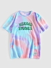ZAFUL T-shirt Teinté à Imprimé Lettre Streetwear L Bleu clair