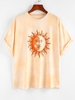 ZAFUL T-shirt Teinté à Imprimé Lune et Soleil à Goutte Epaule M Orange clair