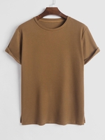 ZAFUL T-shirt Texturé à Fente Latérale à Manches Courtes Xl Café