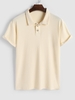 ZAFUL T-shirt Texturé en Couleur Unie Manches Courtes à Col Polo S Café lumière