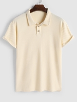 ZAFUL T-shirt Texturé en Couleur Unie Manches Courtes à Col Polo S Café lumière