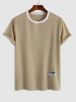 ZAFUL T-shirt Texturé Froissé à Manches Courtes M Café lumière