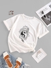 ZAFUL T-shirt Yin and Yang et Dragon à Goutte Epaule S Blanc