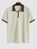 ZAFUL T-shirt Zip Design en Couleur Jointive à Col Polo L Blanc