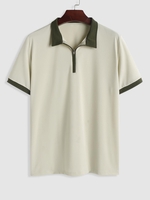 ZAFUL T-shirt Zip Design en Couleur Jointive à Col Polo L Blanc